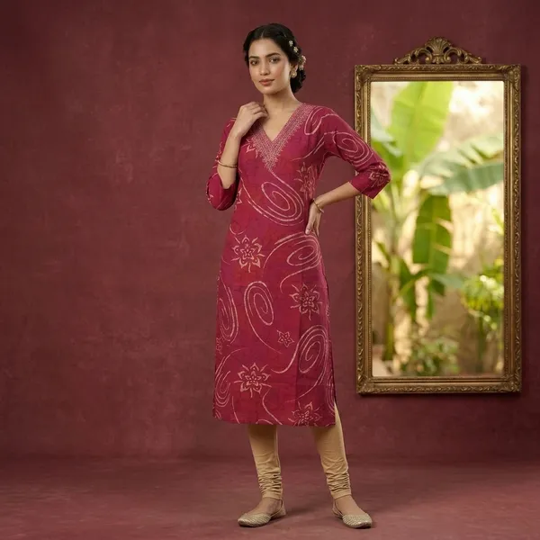 Maroon_Cotton_Printed_Straight_Kurta_For_Women