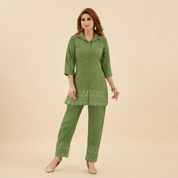 Green_Linen_Cotton_Embroidered_Straight_Kurta_Set_For_Women
