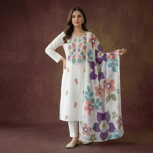 White_Mal_Chanderi_Floral_Embroidered_Kurta_Set_For_Women