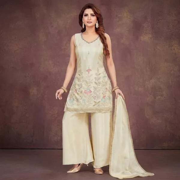 Cream_Silk_Floral_Embroidered_Kurta_Palazzo_Set_For_Women