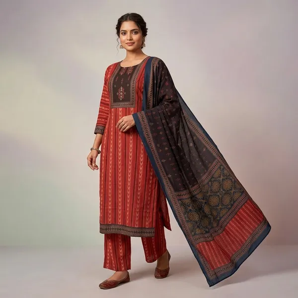 Red_And_Black_Cotton_Printed_Pashmina_Suit_Set_For_Women