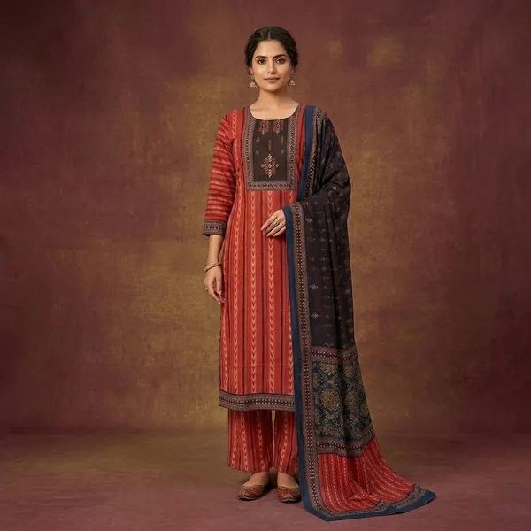 Red_And_Black_Cotton_Printed_Pashmina_Suit_Set_For_Women