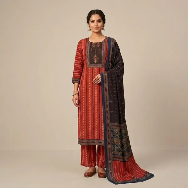 Red_And_Black_Cotton_Printed_Pashmina_Suit_Set_For_Women