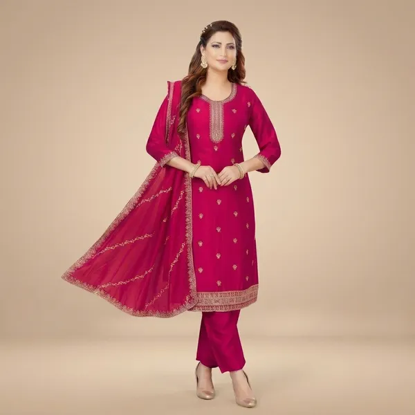Rani_Vichitra_Silk_Straight_Fit_Kurta_Pant_Dupatta_Set_For_Women