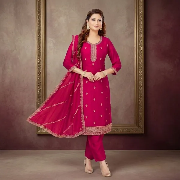 Rani_Vichitra_Silk_Straight_Fit_Kurta_Pant_Dupatta_Set_For_Women