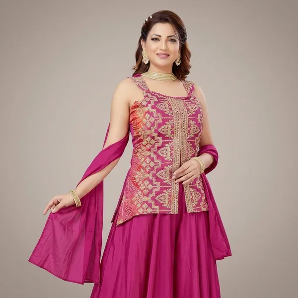 Rani_Chinon_Silk_Sleeveless_Straight_Kurta_Palazzo_Dupatta_Set_For_Women