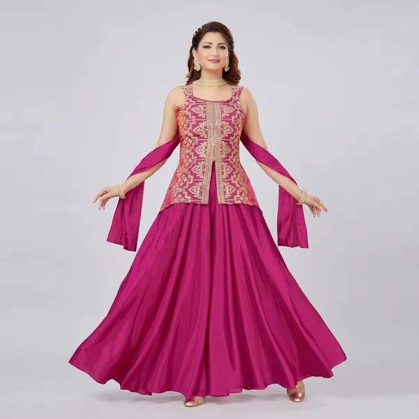 Rani_Chinon_Silk_Sleeveless_Straight_Kurta_Palazzo_Dupatta_Set_For_Women