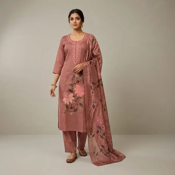 Peach_Vatican_Silk_Straight_Fit_Floral_Kurta_Pant_Dupatta_Set_For_Women