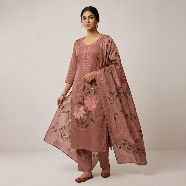 Peach_Vatican_Silk_Straight_Fit_Floral_Kurta_Pant_Dupatta_Set_For_Women