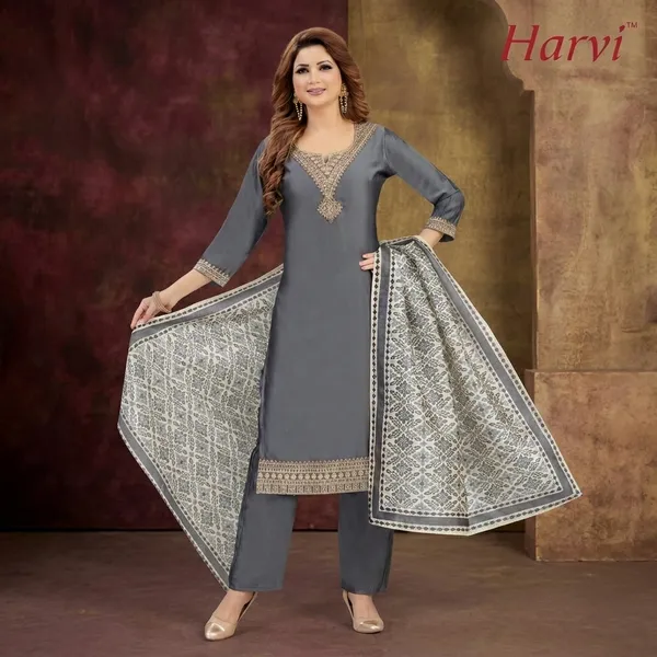 Grey_Rangeela_Silk_Embroidered_Straight_Kurta_Set_For_Women