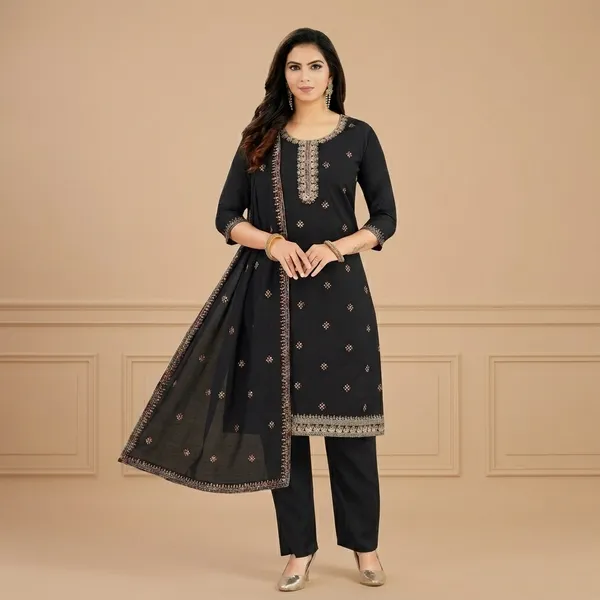 Black_Roman_Silk_Embroidered_Straight_Kurta_Set_For_Women