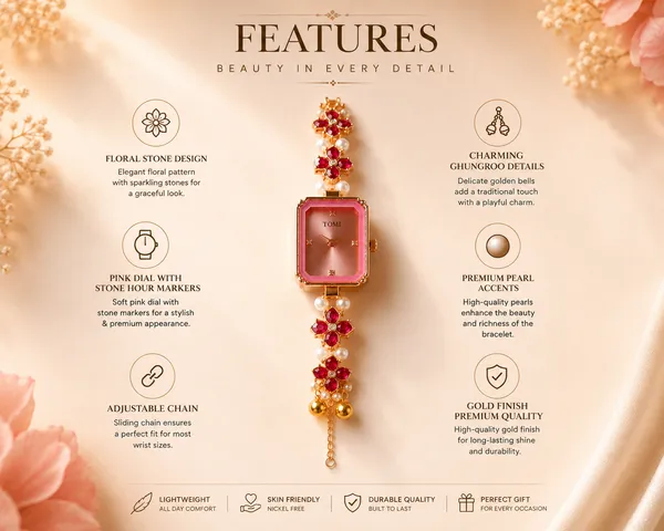 Pink_Metal_Pearl_Floral_Embellished_Bracelet_Watch_For_Women