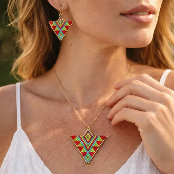 Multicolor_Beaded_Geometric_Triangle_Necklace_Earrings_Bracelet_Set_For_Women