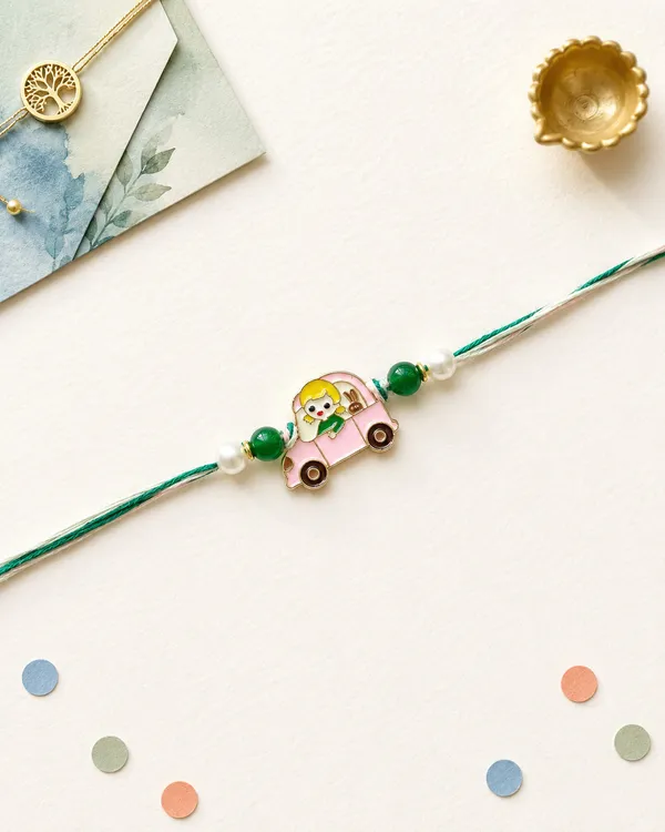 Pink_Enamel_Car_Rakhi_With_Green_Beads_(Pack_Of_7)
