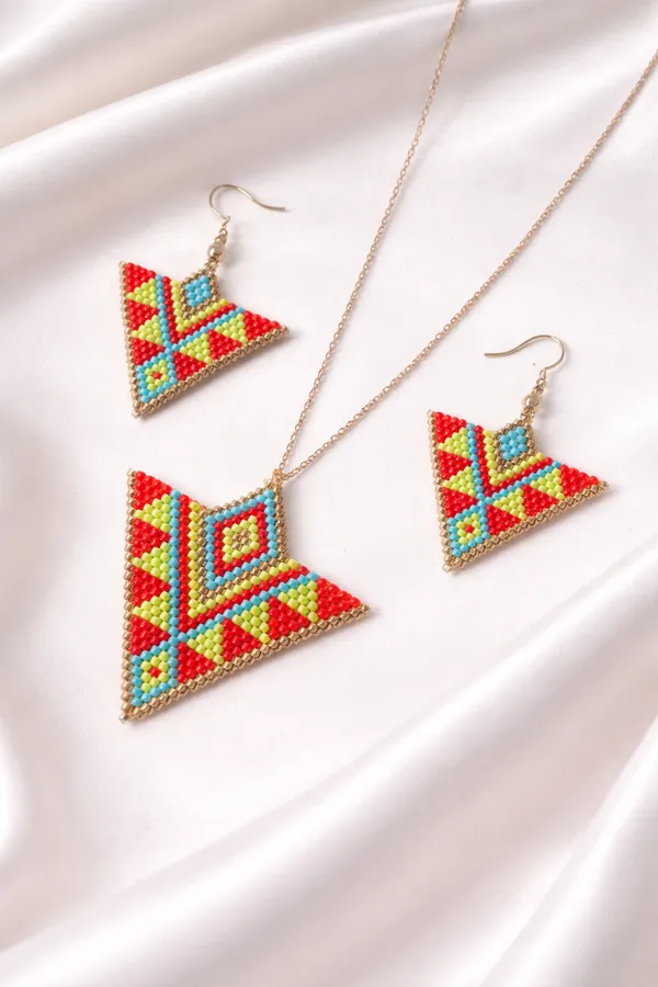 Multicolor_Beaded_Geometric_Triangle_Necklace_Earrings_Bracelet_Set_For_Women