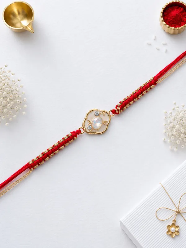 Gold_Pearl_Floral_Rakhi_With_Red_Thread_(Pack_Of_5)