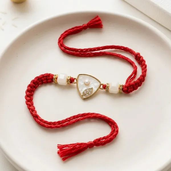 Gold_Triangle_Charm_Red_Braided_Rakhi_For_Brother_(Pack_Of_5)