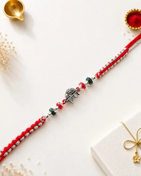 Red_Silver_Beaded_Rakhi_With_Hamsa_Charm_(Pack_Of_9)