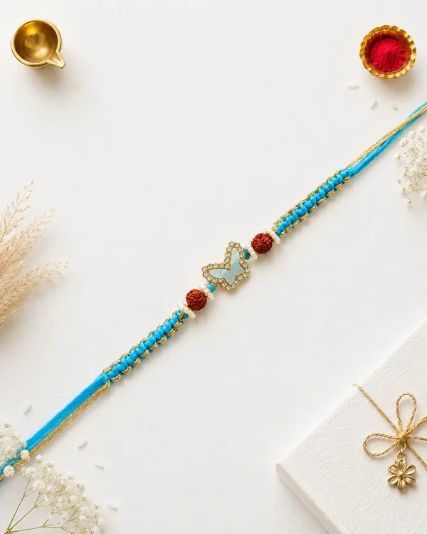 Blue_Beaded_Rakhi_With_Golden_Butterfly_Charm_(Pack_Of_5)
