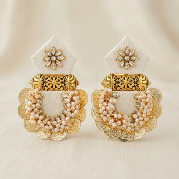 White_Gold_Tone_Metal_Pearl_Floral_Dangle_Earrings_For_Women