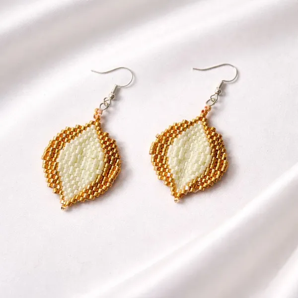 Gold_Cream_Seed_Beaded_Oval_Drop_Earrings_For_Women