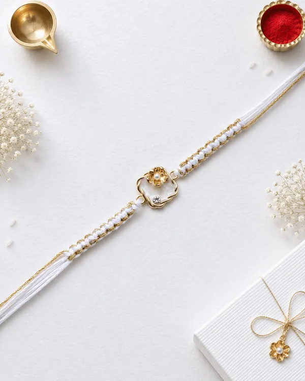 Golden_Floral_Charm_Rakhi_With_Pearl_Beads_(Pack_Of_6)