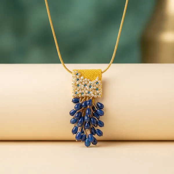Blue_Beads_Pearl_Gold_Tone_Pendant_Necklace_For_Women