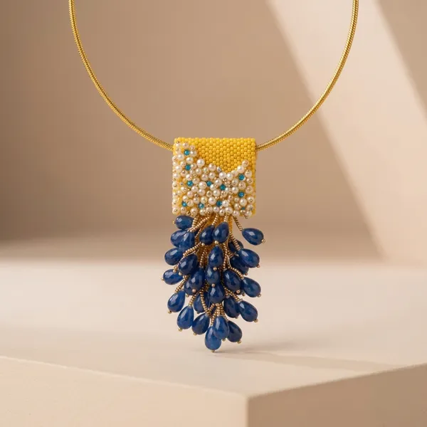 Blue_Beads_Pearl_Gold_Tone_Pendant_Necklace_For_Women