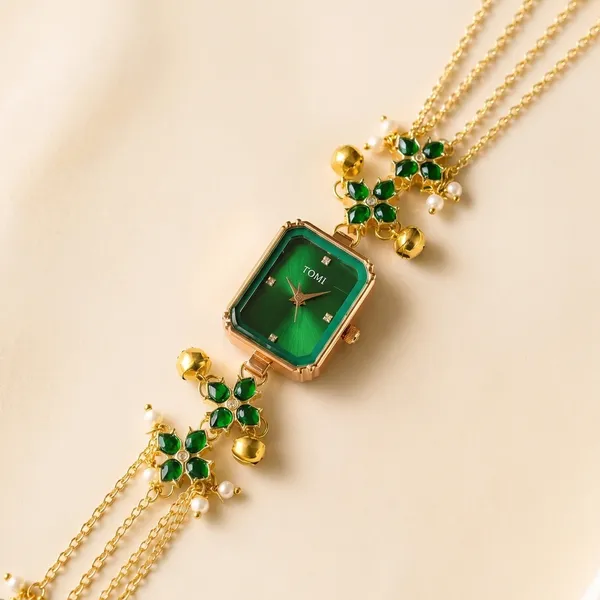Green_Gold_Tone_Chain_Floral_Kundan_Bracelet_Watch_For_Women