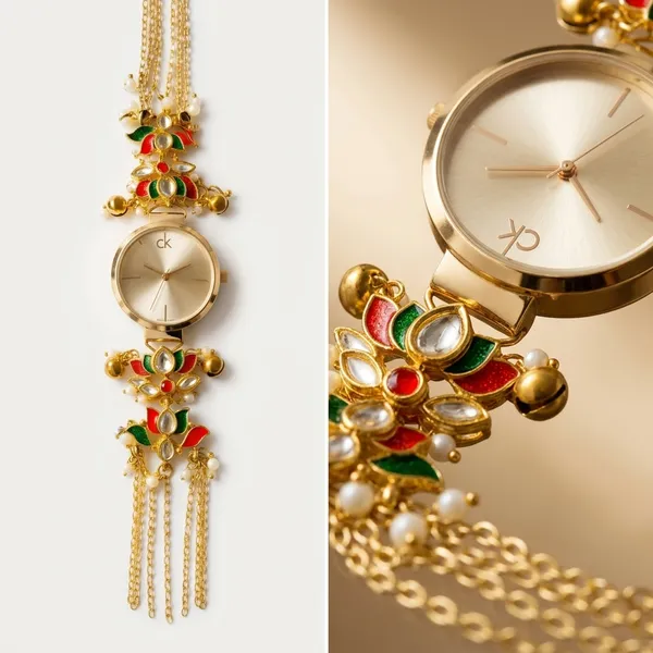 Gold_Kundan_Enamel_Floral_Bracelet_Watch_For_Women