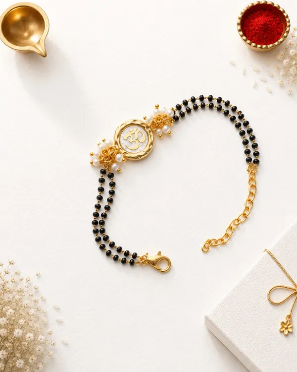 Gold_Tone_Mangalsutra_Bracelet_With_Black_Beads_And_Pearl_Accents_(Pack_Of_4)