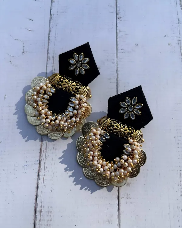 Black_Velvet_Floral_Embellished_Statement_Earrings_For_Women