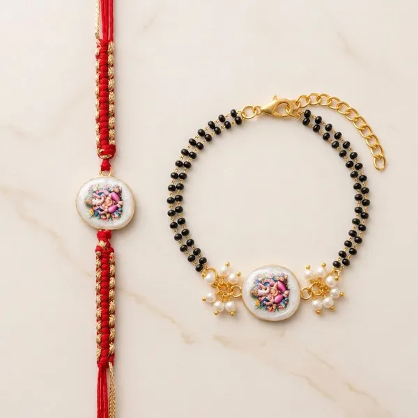 Red_Thread_Rakhi_Set_With_Black_Beaded_Mangalsutra_For_Bhai_Bhabhi_(Pack_Of_2)