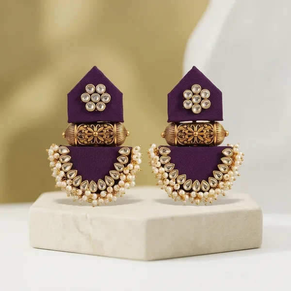 Purple_Fabric_Kundan_Pearl_Chandbali_Earrings_For_Women