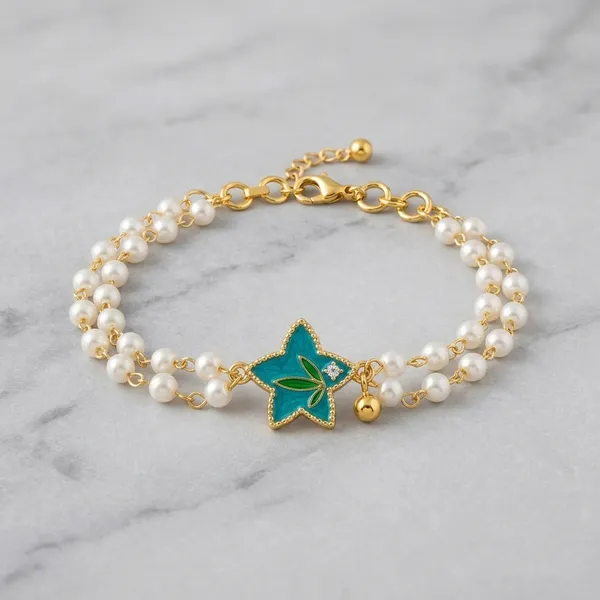 Pearl_Beaded_Bracelet_With_Teal_Star_Charm_(Pack_Of_2)