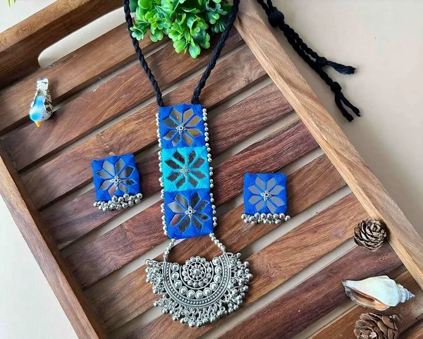 Blue_Fabric_Floral_Embroidered_Oxidized_Metal_Necklace_Set_For_Women