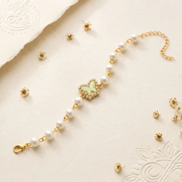 White_Pearl_Chain_Bracelet_With_Green_Clover_Charm_For_Women_(Pack_Of_3)