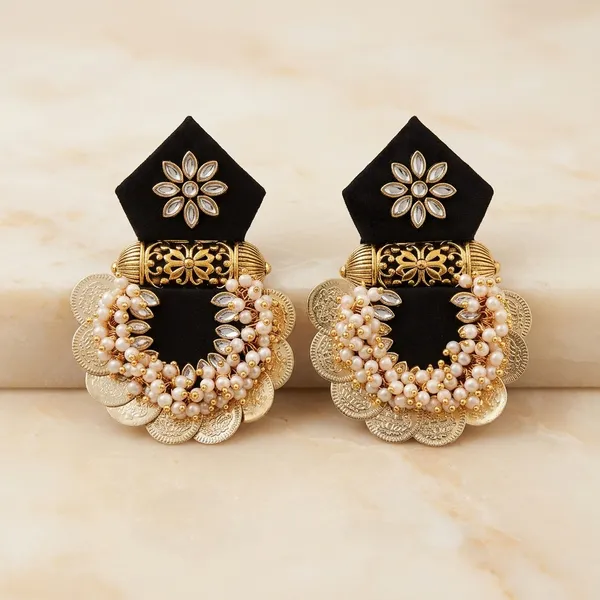 Black_Velvet_Floral_Embellished_Statement_Earrings_For_Women