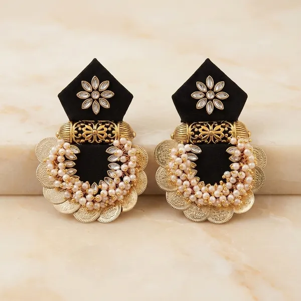 Black_Velvet_Floral_Embellished_Statement_Earrings_For_Women