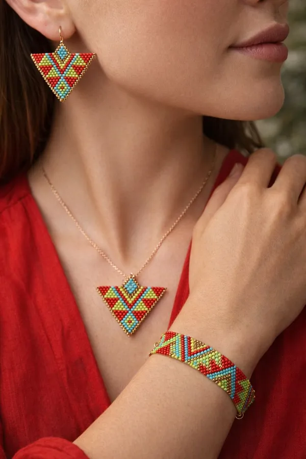 Multicolor_Beaded_Geometric_Triangle_Necklace_Earrings_Bracelet_Set_For_Women