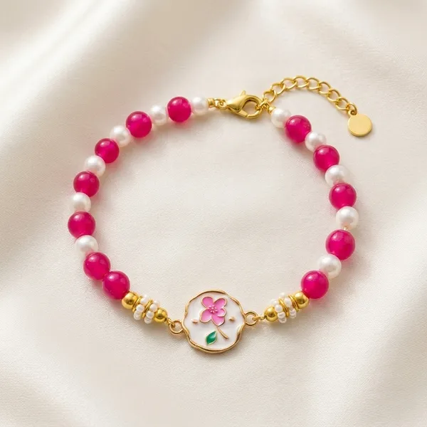 Pink_And_White_Beaded_Floral_Charm_Bracelet_(Pack_Of_3)