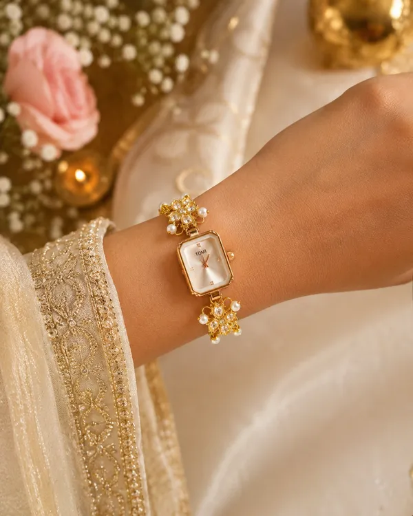 Gold_White_Pearl_Kundan_Bracelet_Watch_For_Women
