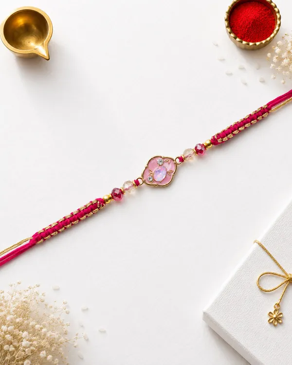 Pink_Floral_Rakhi_With_Beads_And_Golden_Accents_(Pack_Of_5)
