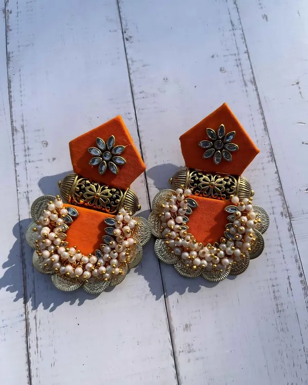 Orange_Resin_Floral_Beaded_Statement_Earrings_For_Women