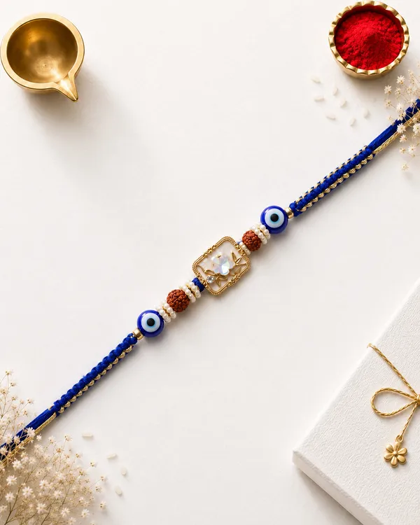 Ganesha_Design_Pearl_Beads_Kundan_Rakhi_With_Evil_Eye_Charm_(Pack_Of_4)