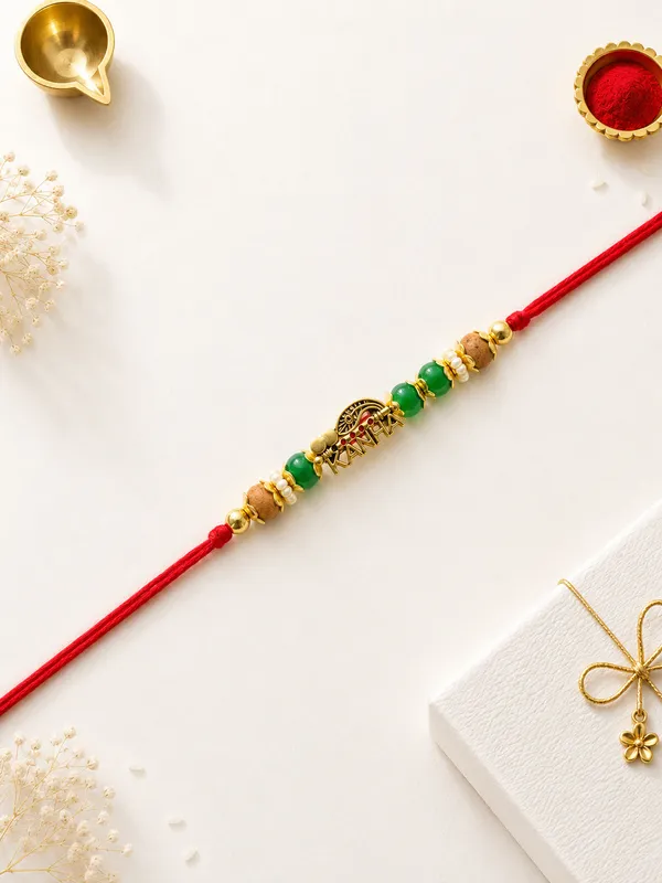 Golden_Green_Beads_Traditional_Rakhi_For_Brother_(Pack_Of_10)