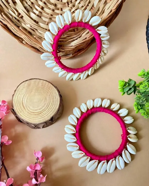 Pink_Fabric_Cowrie_Shell_Bangles_For_Women_Set_Of_2