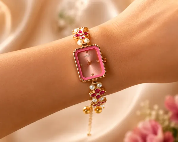 Pink_Metal_Pearl_Floral_Embellished_Bracelet_Watch_For_Women