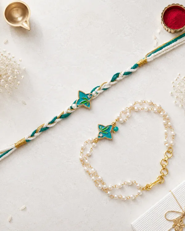 Pearl_Beaded_Bracelet_With_Teal_Star_Charm_(Pack_Of_2)
