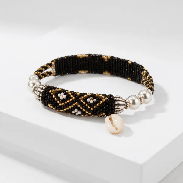 Black_Beaded_Cowrie_Shell_Panchmasi_Charm_Bracelet_For_Women